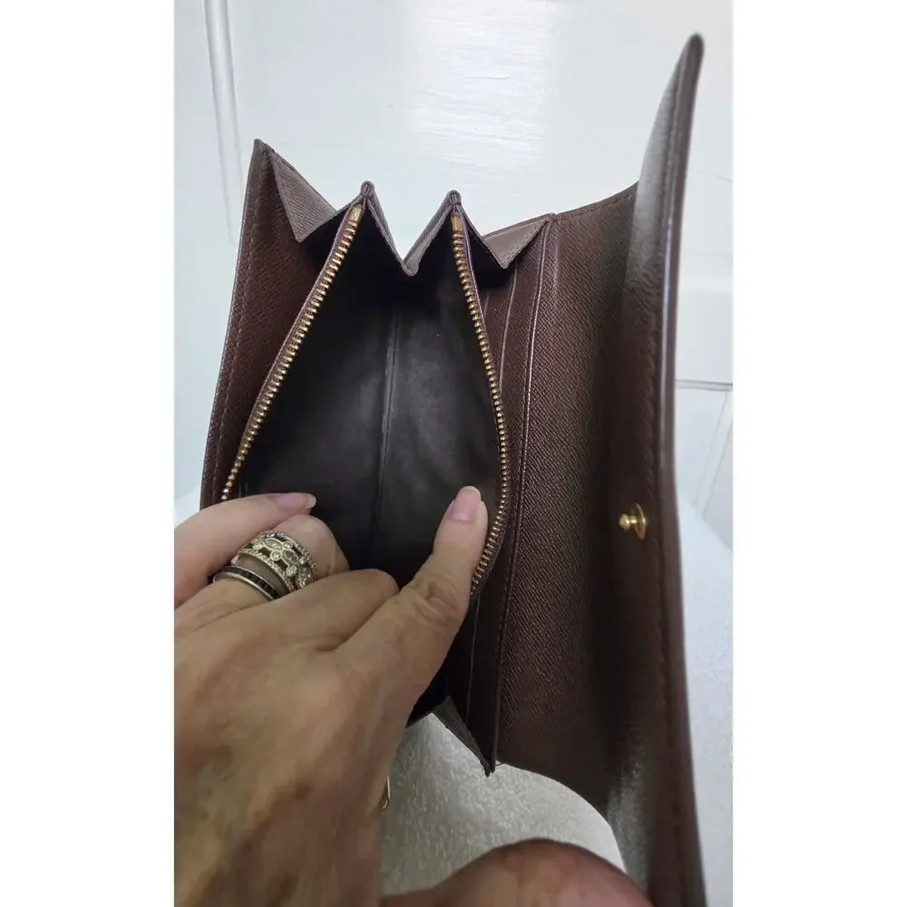 Louis Vuitton Damier Ebene Long Wallet, Logo, Card Slots, Zip Coin